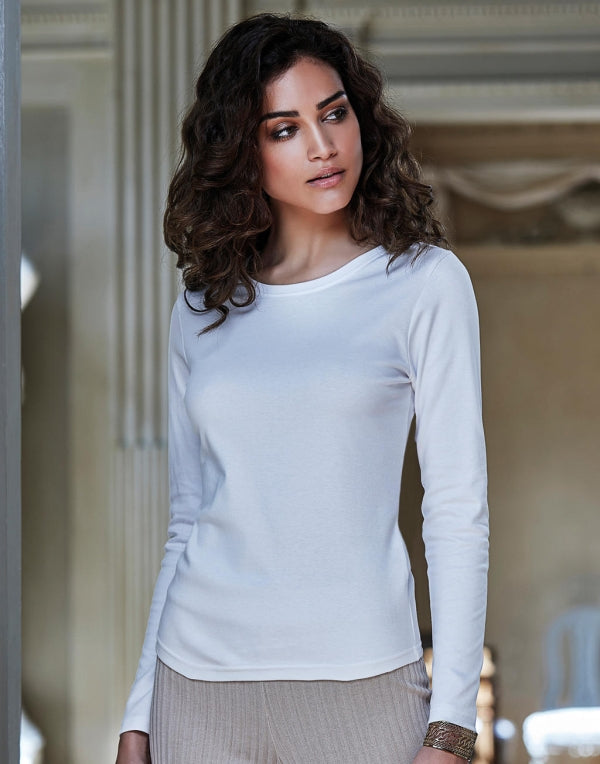 Camiseta blanca de algodón 100% manga larga mujer 